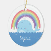 かわいいクジラとレインボーカラフル、 セラミックオーナメント (左)