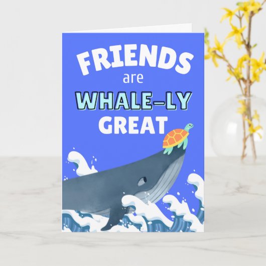 かわいいクジラと亀 カード (黄色い花)