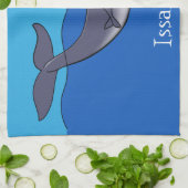 かわいいクジラと子牛のお洒落漫画 キッチンタオル (折り畳み)