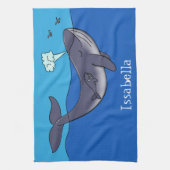 かわいいクジラと子牛のお洒落漫画 キッチンタオル (縦)