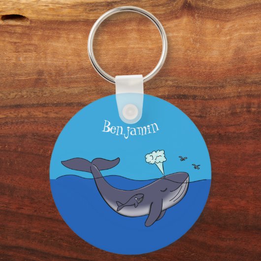 かわいいクジラと子牛のお洒落漫画 キーホルダー (正面)