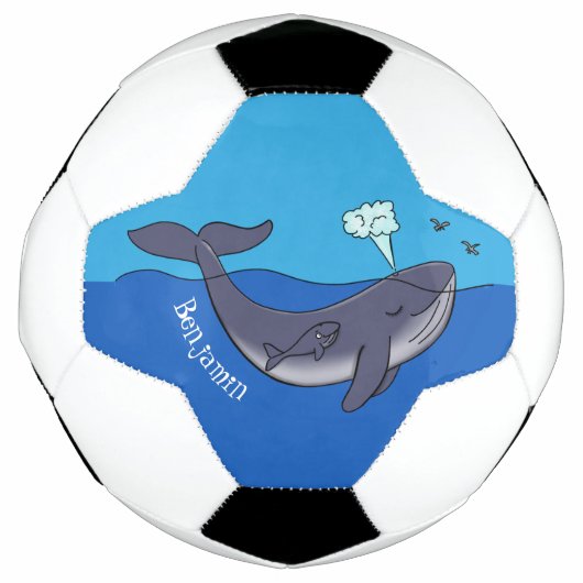 かわいいクジラと子牛のお洒落漫画 サッカーボール (正面)