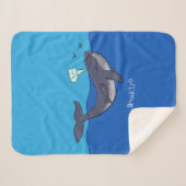 かわいいクジラと子牛のお洒落漫画 シェルパブランケット (正面(横))