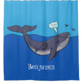 かわいいクジラと子牛のお洒落漫画 シャワーカーテン (正面)