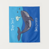 かわいいクジラと子牛のお洒落漫画 タペストリー (正面)