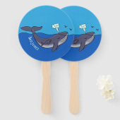 かわいいクジラと子牛のお洒落漫画 ハンドファン (正面&裏面)