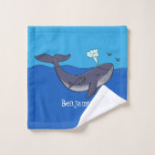 かわいいクジラと子牛のお洒落漫画 バスタオルセット (ウォッシュタオル)