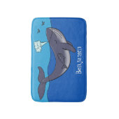 かわいいクジラと子牛のお洒落漫画 バスマット (正面縦)