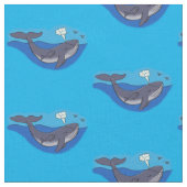 かわいいクジラと子牛のお洒落漫画 ファブリック (クローズアップ)