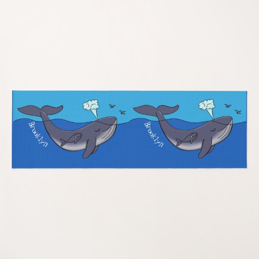 かわいいクジラと子牛のお洒落漫画 ヨガマット (正面(横))