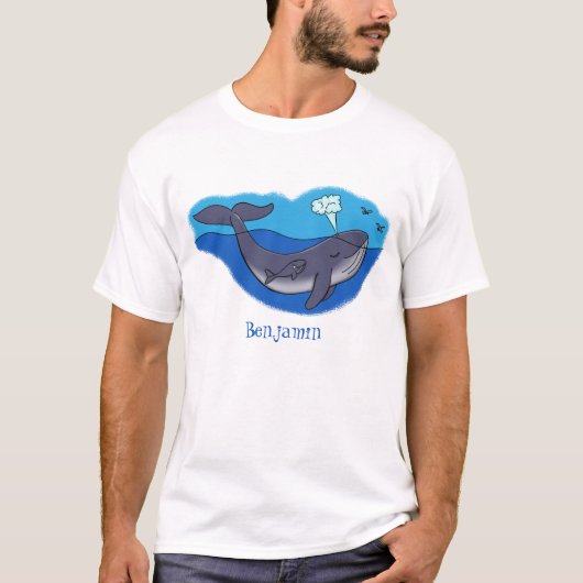かわいいクジラと子牛のお洒落漫画 Tシャツ (正面)