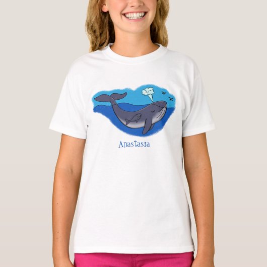 かわいいクジラと子牛のお洒落漫画 Tシャツ (正面)