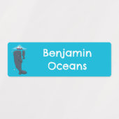 かわいいクジラと帆船の漫画パーソナライズされた ラベル (デザイン1)