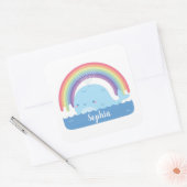 かわいいクジラと虹、カラフルな子供の名前 スクエアシール (封筒)