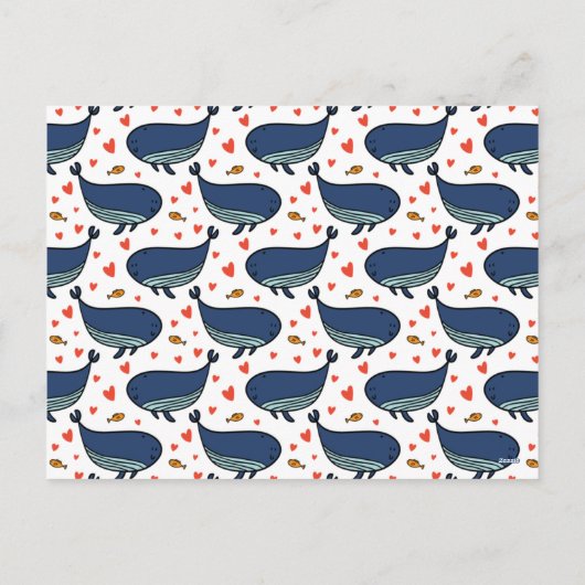 かわいいクジラと魚のバレンタインデー子供へス シーズンポストカード (裏面)