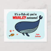 かわいいクジラと魚のバレンタインデー子供へス シーズンポストカード (正面)
