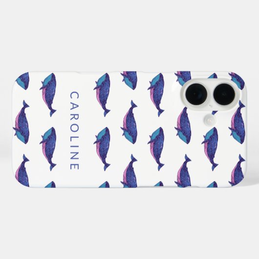 かわいいクジラのアートパターン海ブルーパーソナライズされた Case-Mate iPhoneケース (裏面 (横))