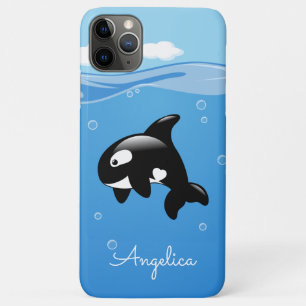 かわいいクジラのオルカ in 海洋 - オーダーメイドの名前付き iPhone 11 pro maxケース