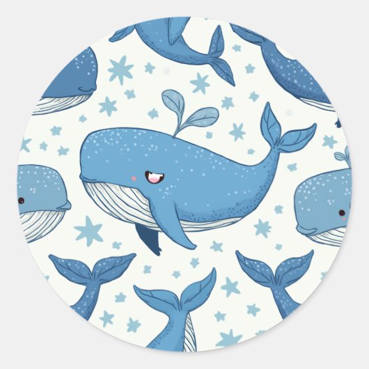 かわいいクジラのシール ラウンドシール (正面)