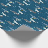 かわいいクジラのスカーフ冬の誕生日キッズブルー ラッピングペーパー (角)