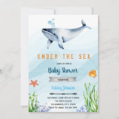 かわいいクジラのベビーシャワーの招待 招待状 (正面)
