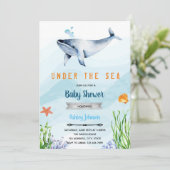 かわいいクジラのベビーシャワーの招待 招待状 (スタンド正面)