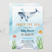 かわいいクジラのベビーシャワーの招待 招待状 (正面/裏面)