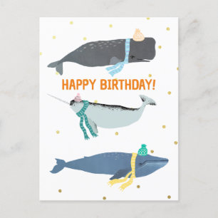 かわいいクジラのマフラー 冬の子供の誕生日 ポストカード