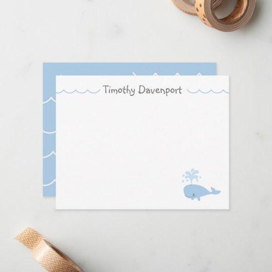 かわいいクジラのメモカード ノートカード (正面/裏面インサイチュ)