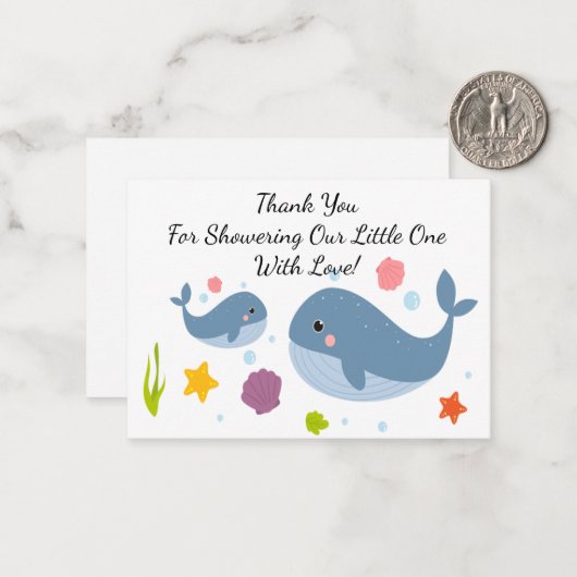 かわいいクジラの母親とそのベビーサンキューカード ノートカード (正面/裏面インサイチュ)