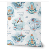 かわいいクジラの水彩画  海の赤ちゃん部屋 壁紙 (ほどく)
