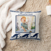 かわいいクジラの波の青航海のい写真枠 クッション (ブランケット)