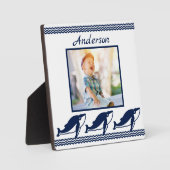 かわいいクジラの波の青航海のい写真枠 フォトプラーク (正面)