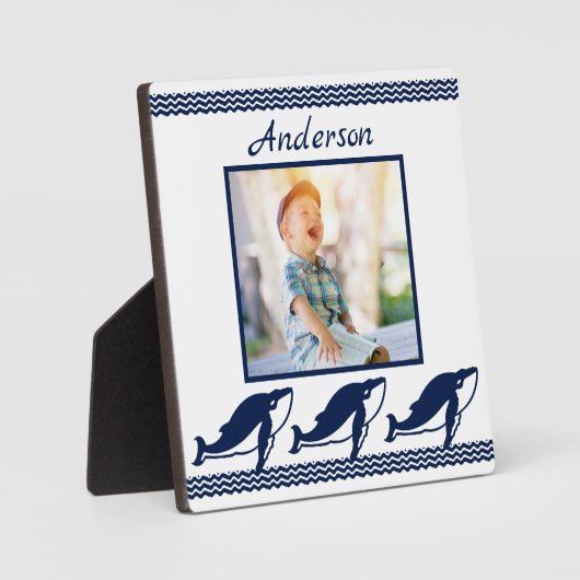 かわいいクジラの波の青航海のい写真枠 フォトプラーク (正面)