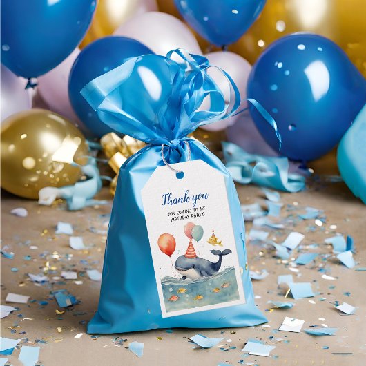 かわいいクジラの海洋少年誕生日感謝 ギフトタグ