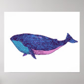 かわいいクジラの海洋青でのアート描画 ポスター (正面)