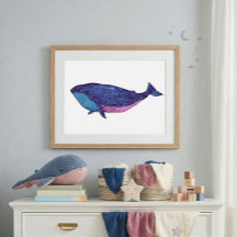 かわいいクジラの海洋青でのアート描画
