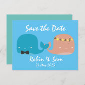 かわいいクジラの漫画でSave the Date インビテーションポストカード (正面/裏面)