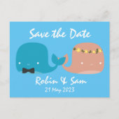 かわいいクジラの漫画でSave the Date インビテーションポストカード (正面)