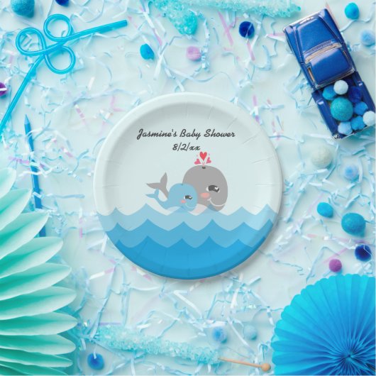 かわいいクジラの男の子のベビーシャワー ペーパープレート (パーティー)