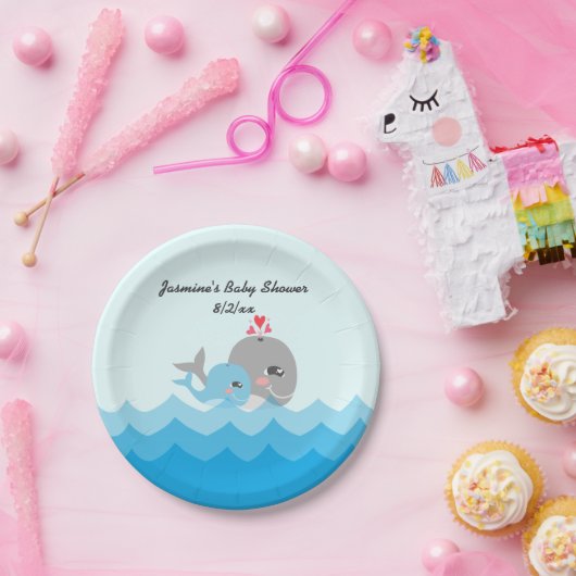 かわいいクジラの男の子のベビーシャワー ペーパープレート (パーティー)