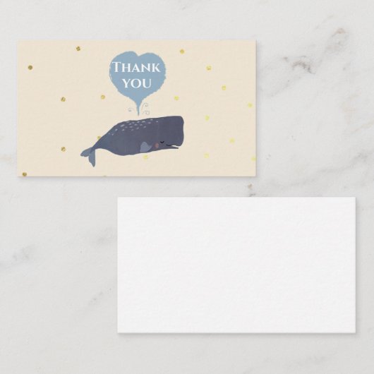 かわいいクジラの赤ちゃんシャワーありがとう エンクロージャーカード (正面/裏面)