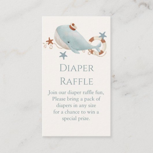 かわいいクジラの赤ちゃんシャワーおむつラッフル エンクロージャーカード (正面)