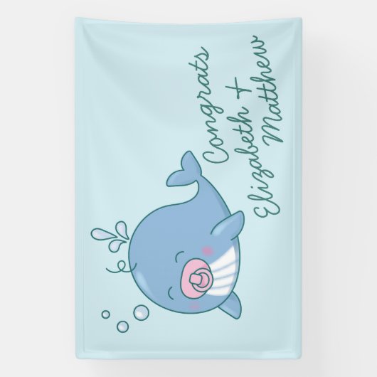 かわいいクジラの赤ちゃんシャワーかわいいガールピンク 横断幕 (縦)