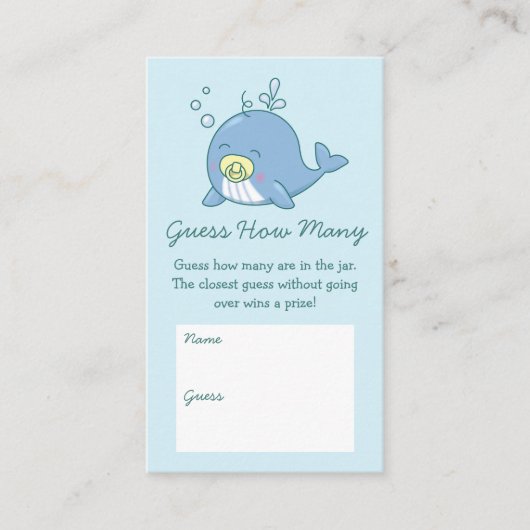 かわいいクジラの赤ちゃんシャワーかわいい数を推測 エンクロージャーカード (正面)