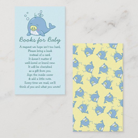 かわいいクジラの赤ちゃんシャワーかわいい本ベビー エンクロージャーカード (正面/裏面)