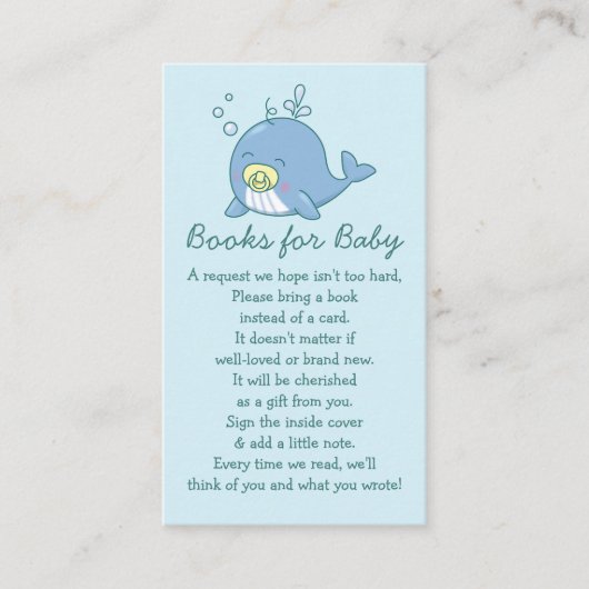 かわいいクジラの赤ちゃんシャワーかわいい本ベビー エンクロージャーカード (正面)