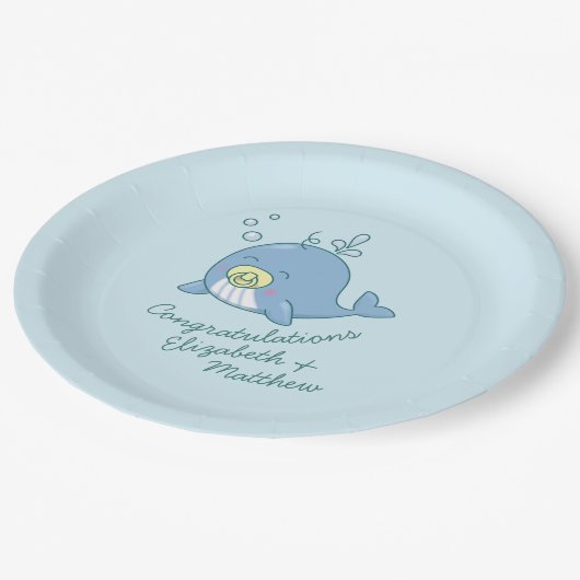 かわいいクジラの赤ちゃんシャワーかわいい ペーパープレート (アングル)