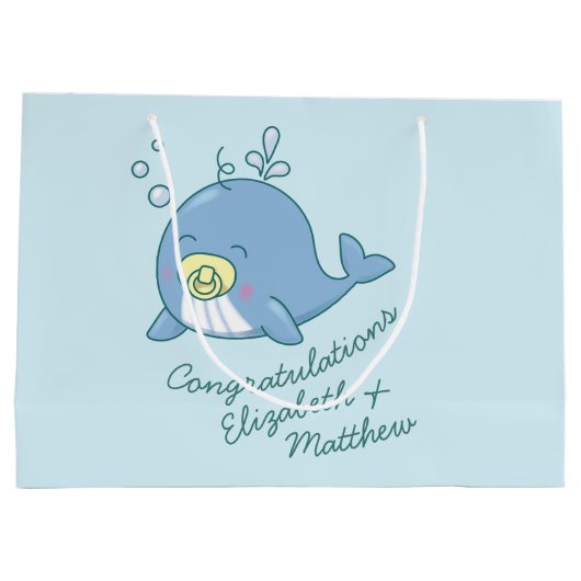 かわいいクジラの赤ちゃんシャワーかわいい ラージペーパーバッグ (裏面)
