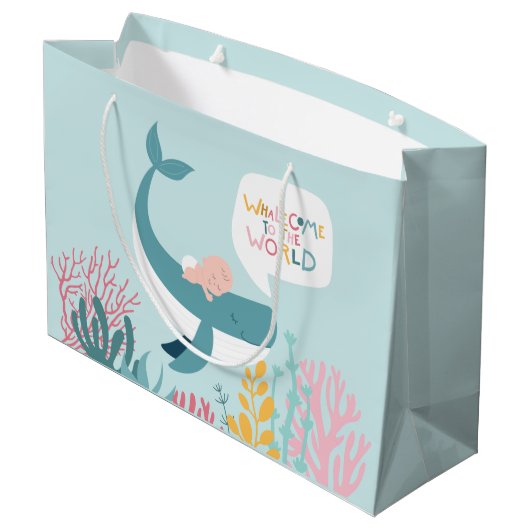 かわいいクジラの赤ちゃんシャワー ラージペーパーバッグ (裏面アングル)